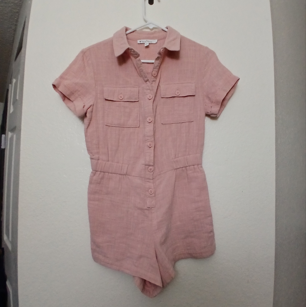 Lane Tree Cute Pink Button-Up Cotton Romper-Women's S